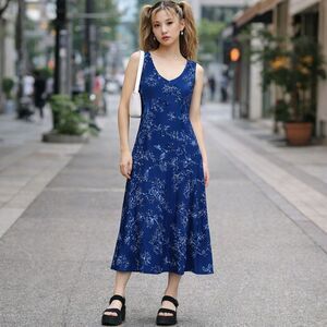 Casual Corner Womens Blue Midi Dress Small Floral Lined Y2K Fairycore